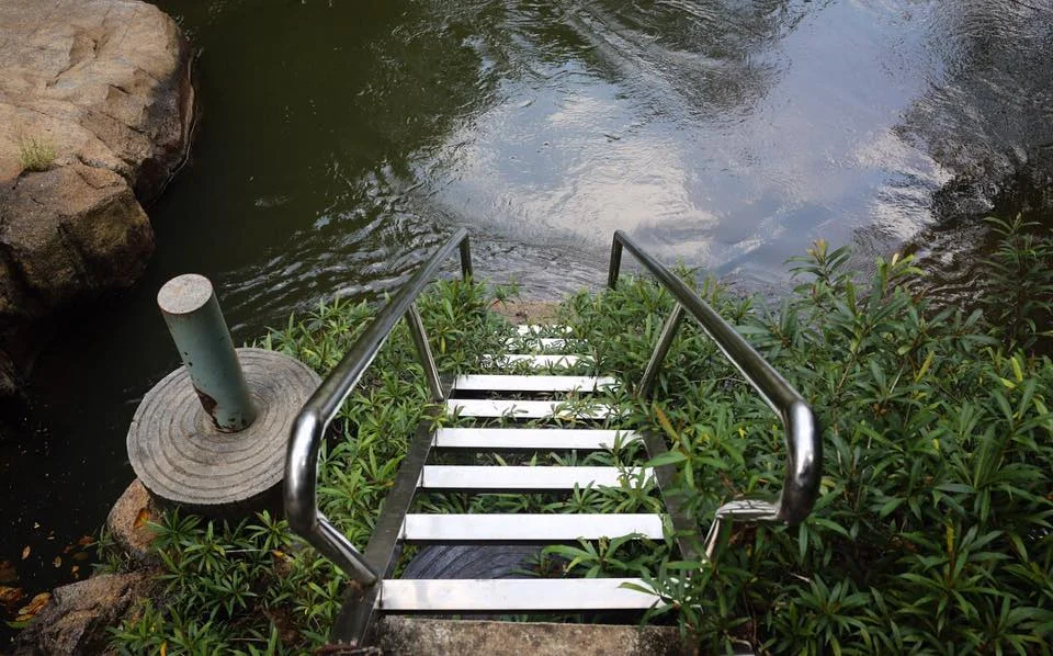 A ladder leading to the waterfall pools looks like something straight from a midsummer dream. Feb 2018.