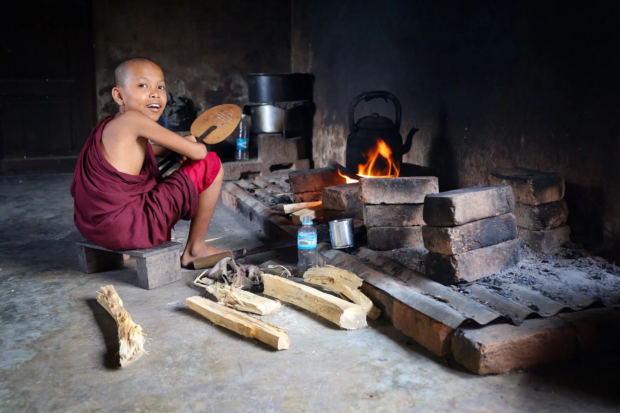 This buddy made me an amazing lunch. The elder monk at the monastery told us he became a monk after a harrowing near-death experience during the cyclone. Irrawaddy Division, Myanmar.