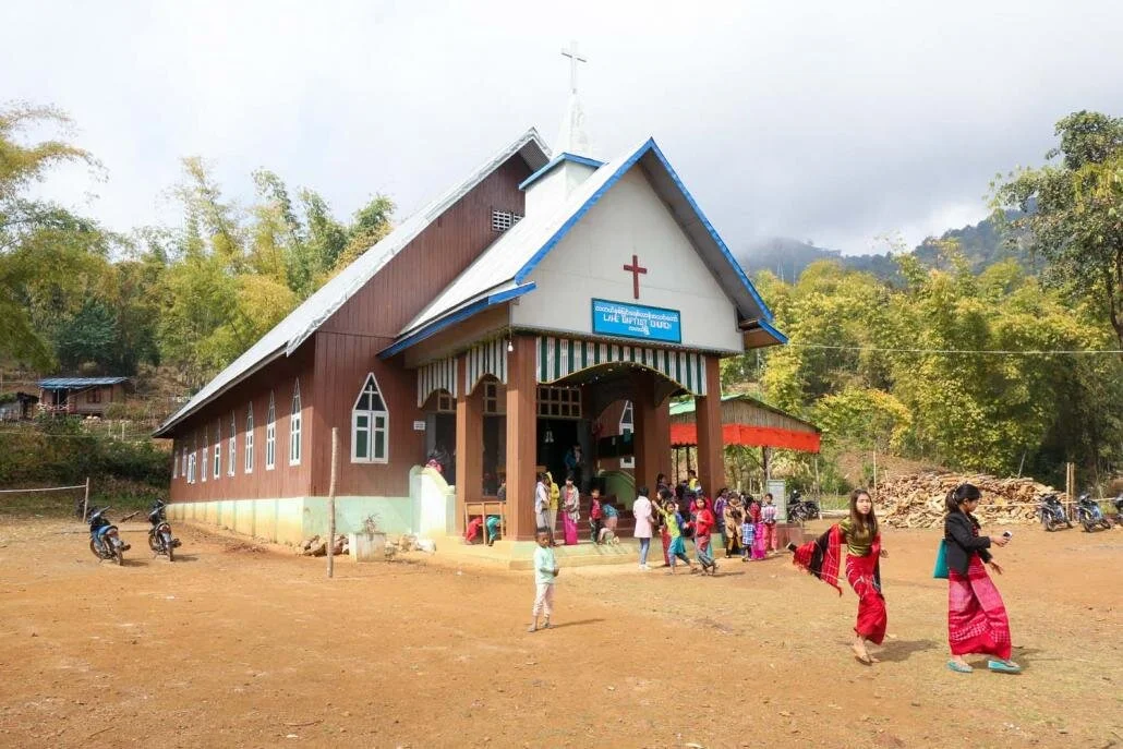 Church lets out on Sunday in Lahe, Nagaland.