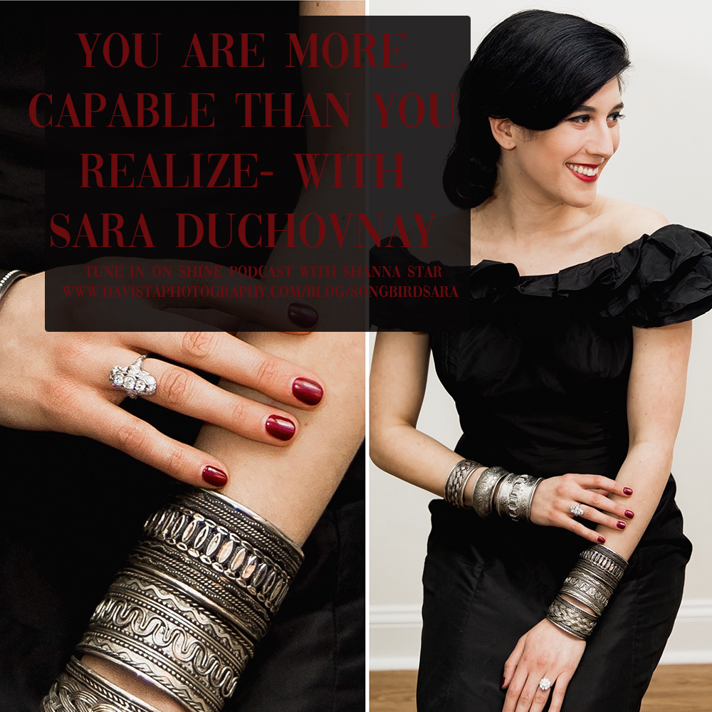 Sara Duchovnay with her gorgeous jewelry and showcasing her divorce ring on her right hand. (learn more in the podcast!)