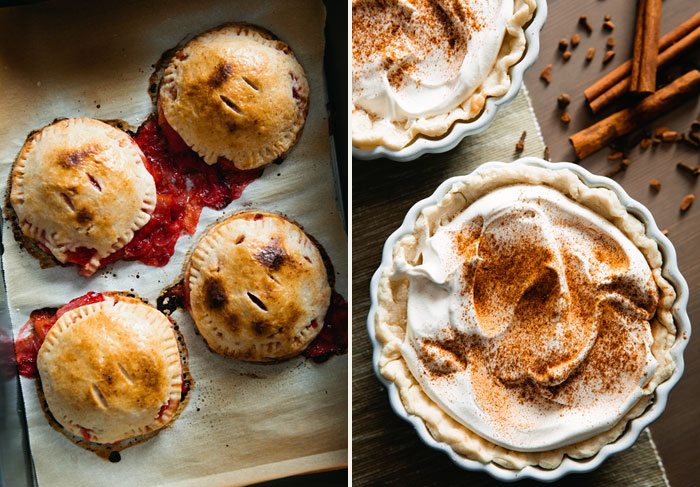 Apple-strawberry hand pies and mini chai-cream pies from Stephen's and my first food shoot. P erhaps its my love of gluten-free desserts, but I continue to find that baked goods have a photogenic quality that makes them easier to style.