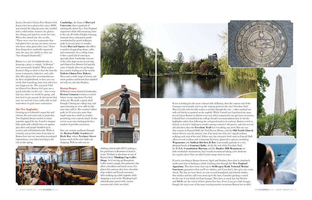 Explore: Boston, Simply Gluten Free, Jan/Feb 2015