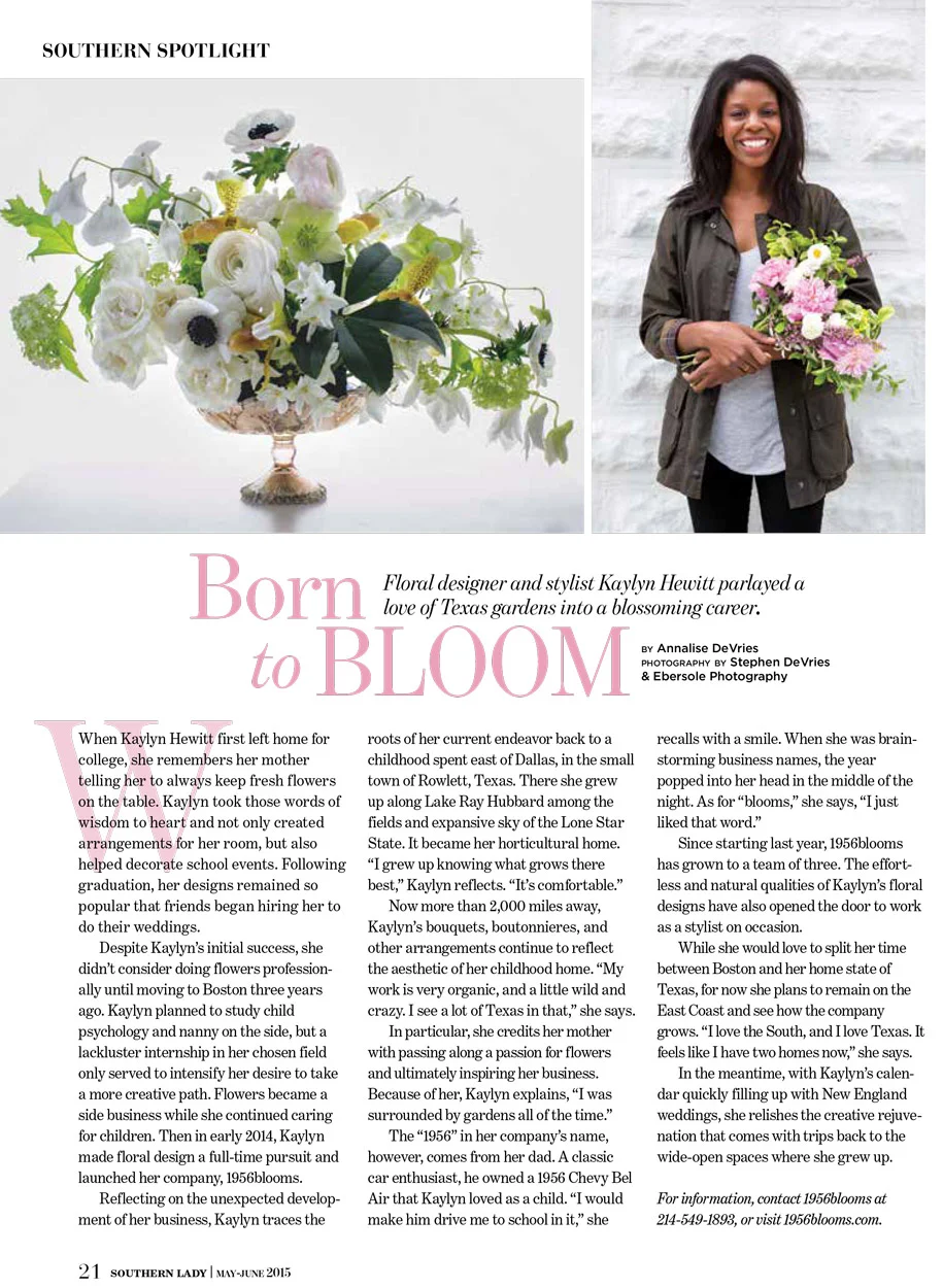 Spotlight: Floral Designer 1956blooms, Southern Lady Magazine