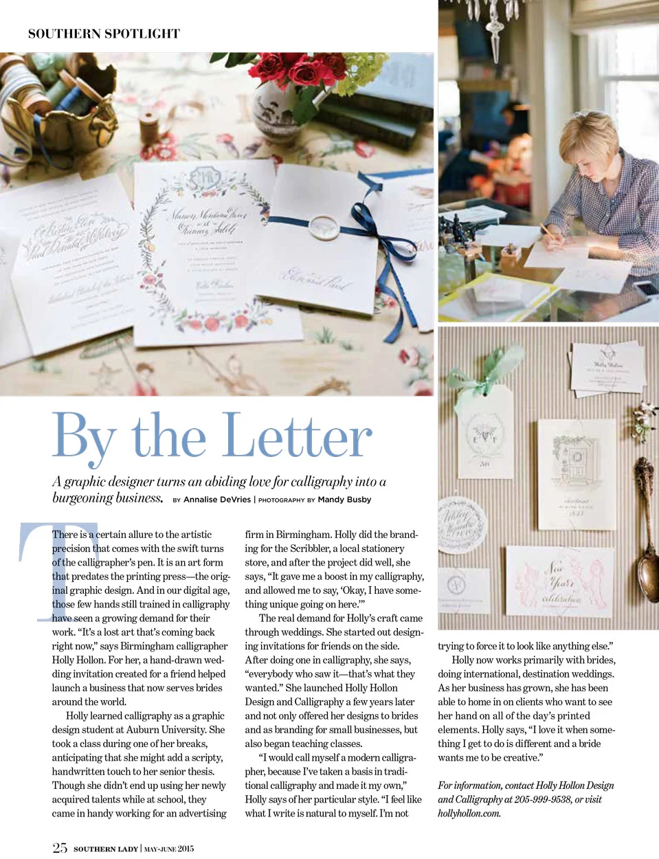 Spotlight: Calligrapher Holly Hollon, Southern Lady Magazine