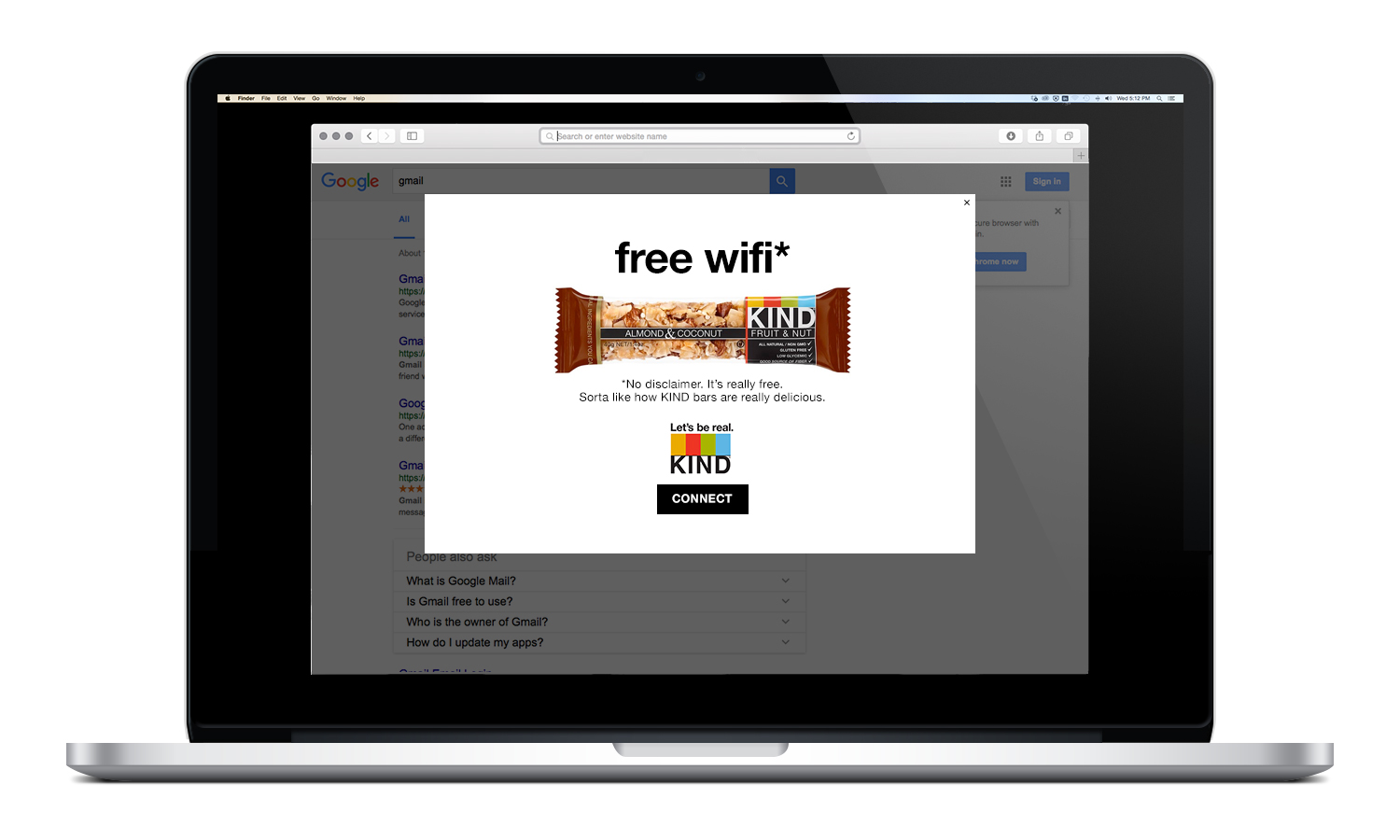 COPY: free wifi* *No disclaimer. It's really free. Sorta like how KIND bars are really delicious. 