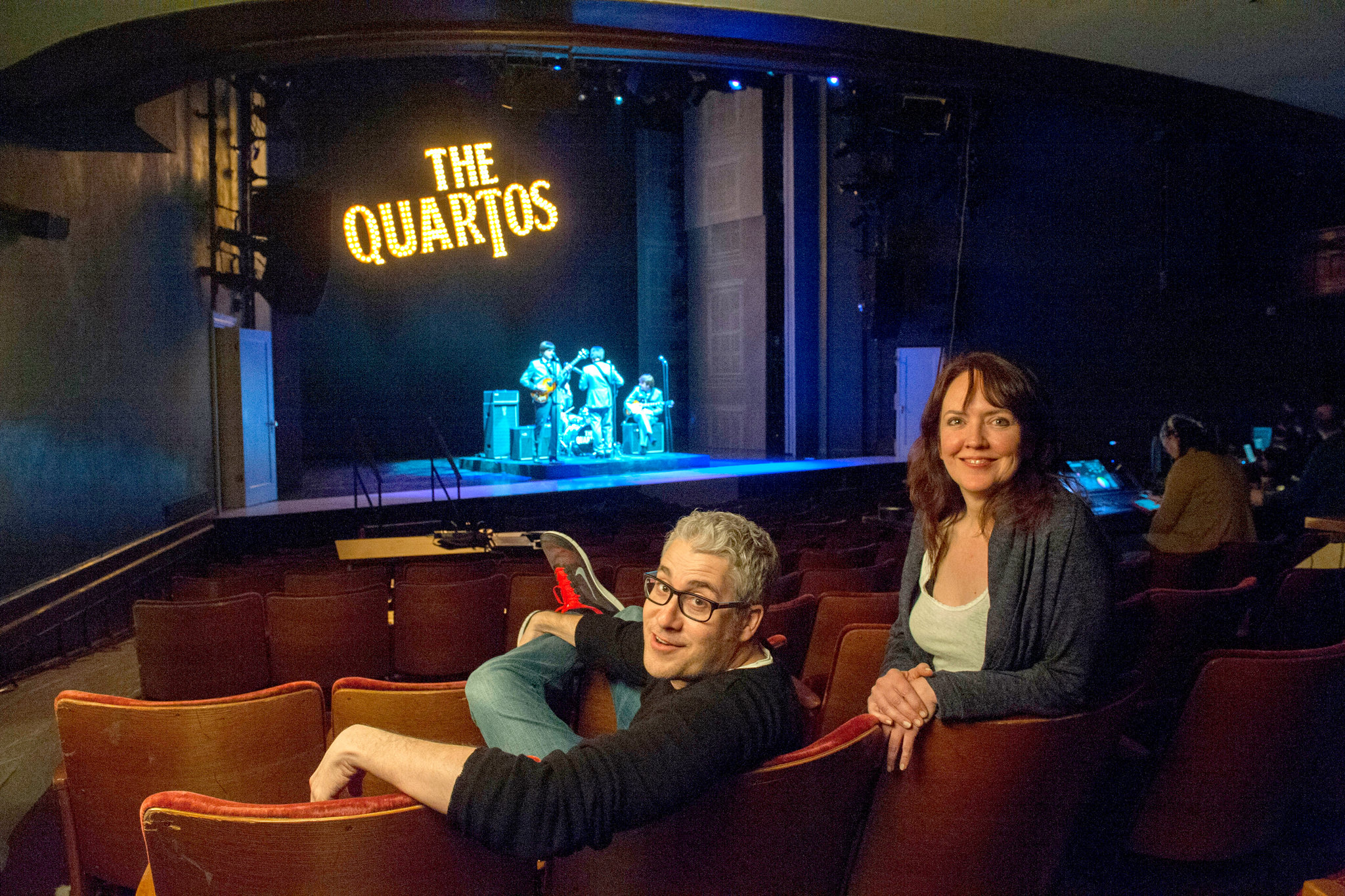 Rolin Jones, left, and Jackson Gay at a rehearsal for “These Paper Bullets!” Credit Douglas Healey for The New York Times