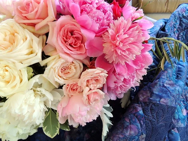Thanks to my Opa for this picture! Flowers: Peonies and Roses with an assortment of greens