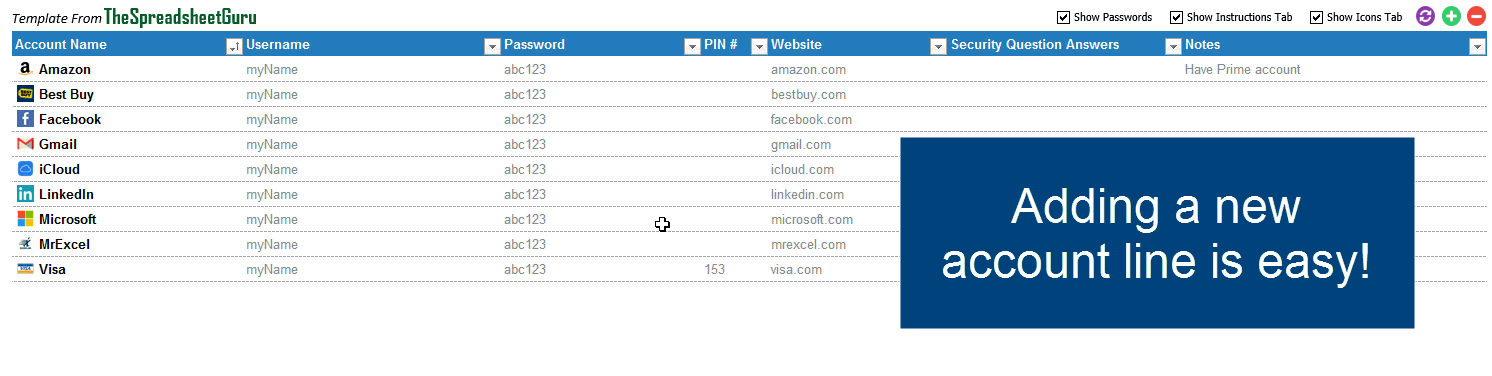 My Passwords Your Personal Password Tracker Log Thespreadsheetguru