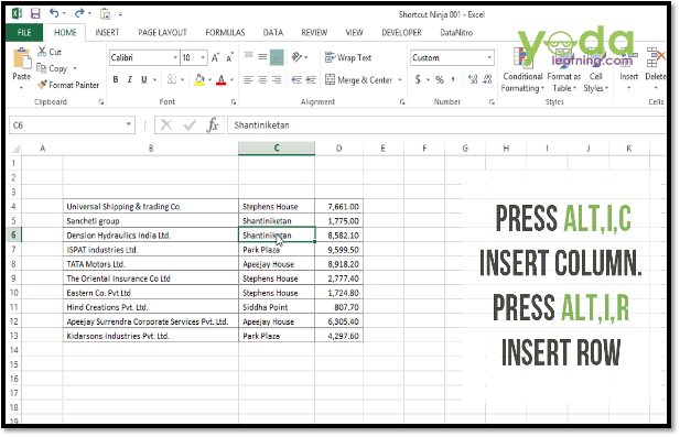 Best excel keyboard shortcuts for editing columns rows