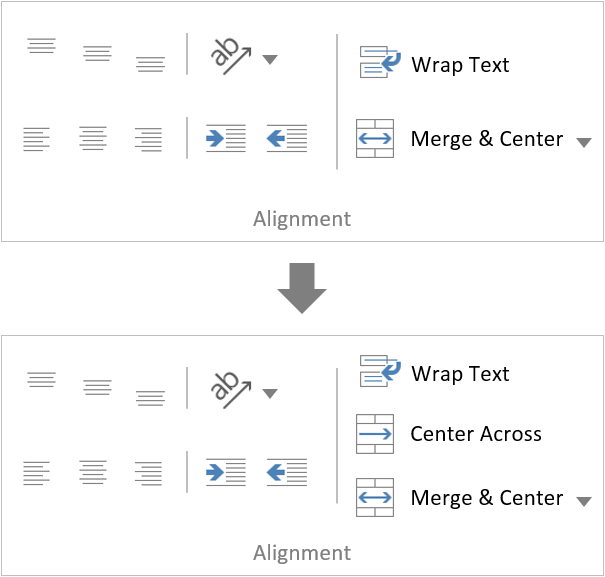 How To Add A Center Across Selection Button To Excel's Home Ribbon Tab