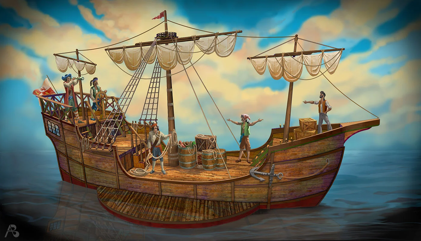 Scenic design rendering for Columbus: The Musical! (Harmony of the Seas).
