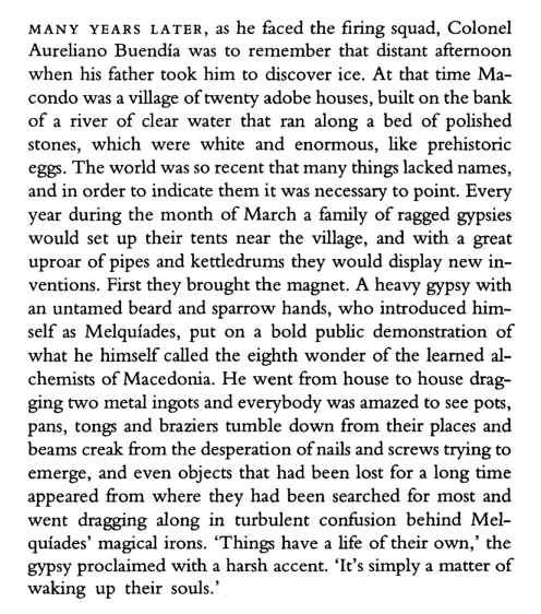 The beginning of Gabriel García Márquez' novel 'One Hundred Years of Solitude.'