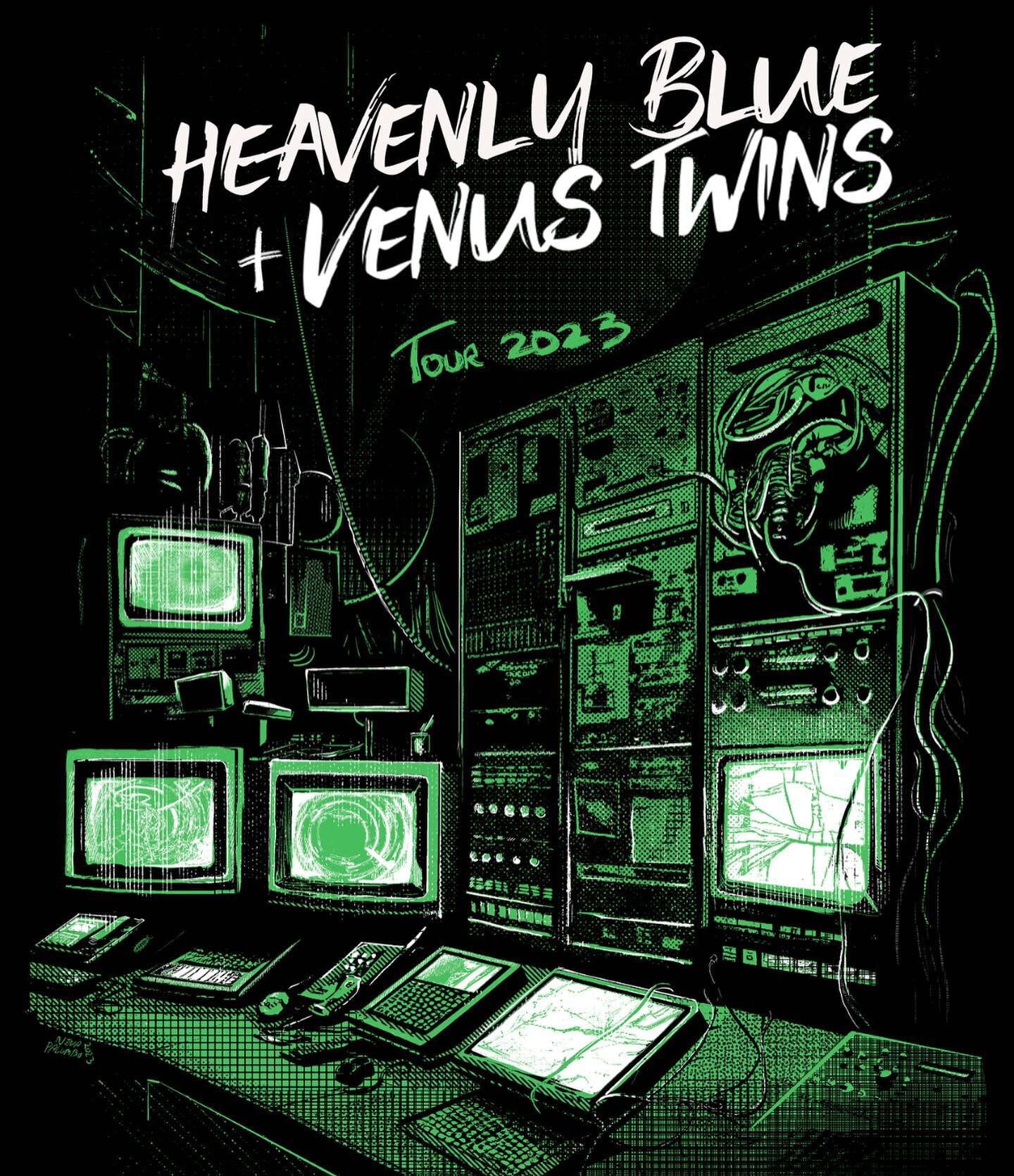 Illustrated this poster for the wonderful folks in @heavenlyblue_intl for their upcoming tour. They will be accompanied by the @venus_twins ! This was wicked fun to do. Have fun on the road ya&rsquo;ll ✌️ #silkscreen #instaart #chicagoart #chicagoart
