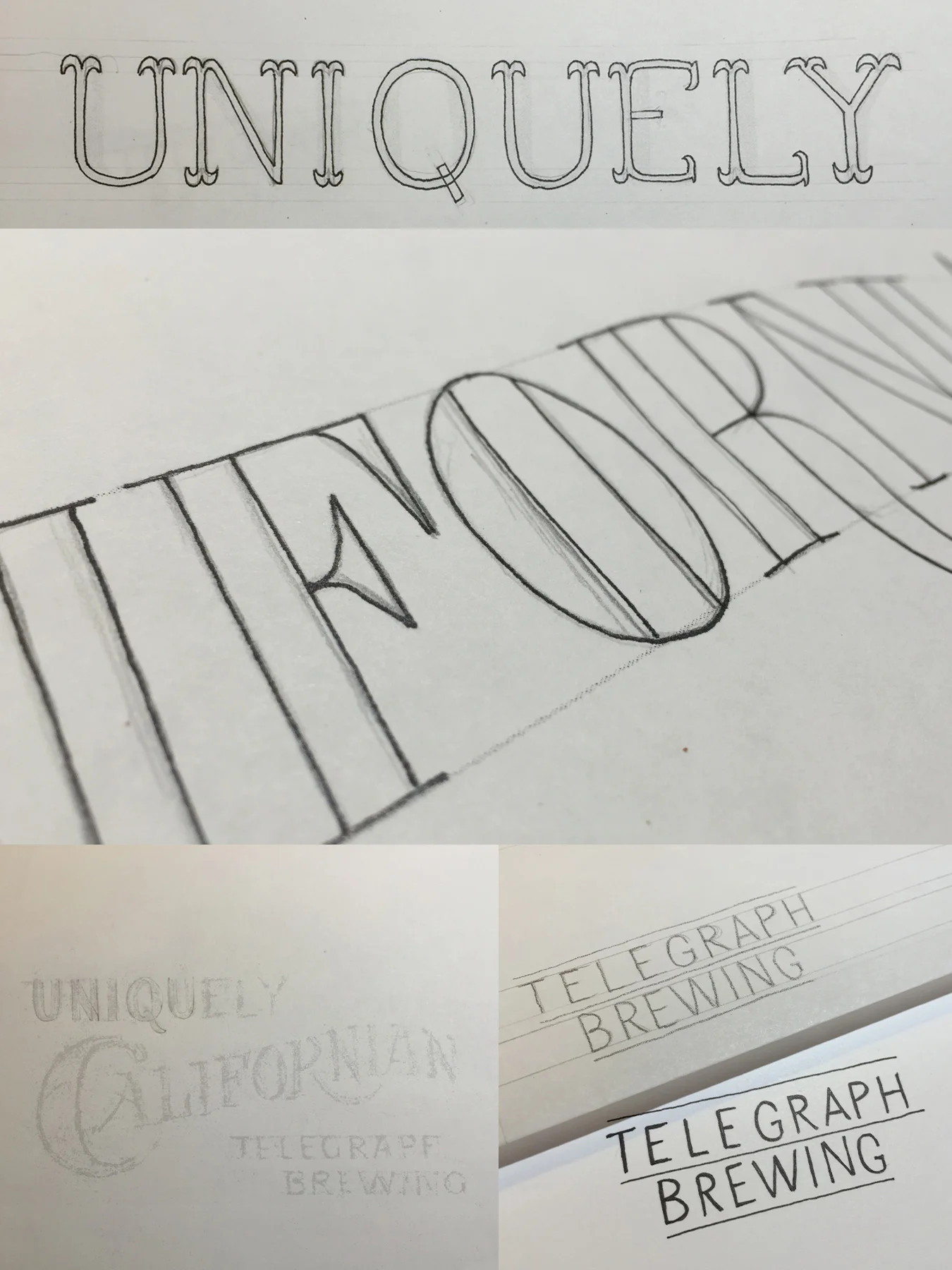 Some process shots from the design process. The first step is to create a wide range of pencil sketches to feel out the best solution. After choosing the direction, the pencil sketches are refined, inked and then vectorized in Adobe Illustrator. 
