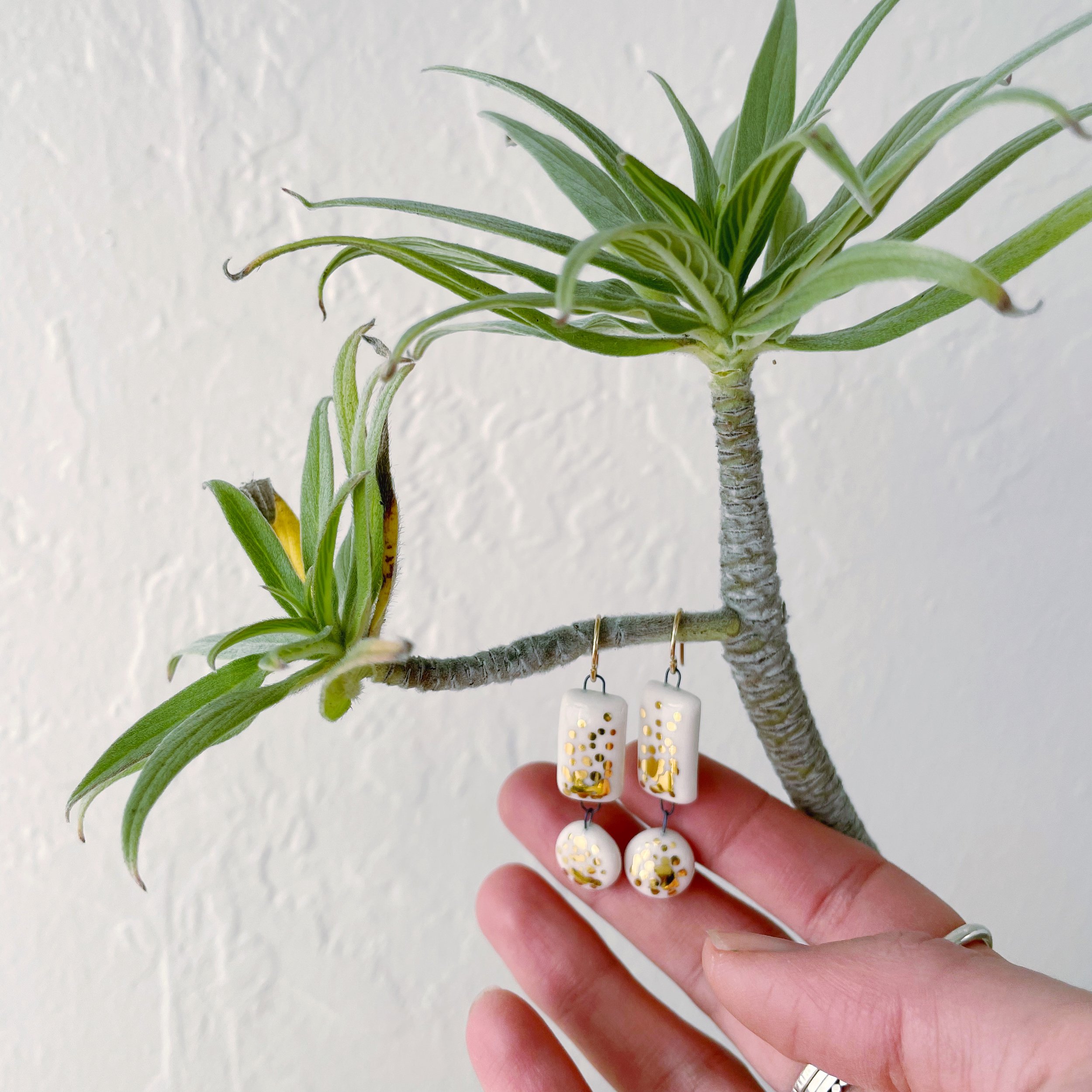 Porcelain + Gold Confetti Dangle Earrings