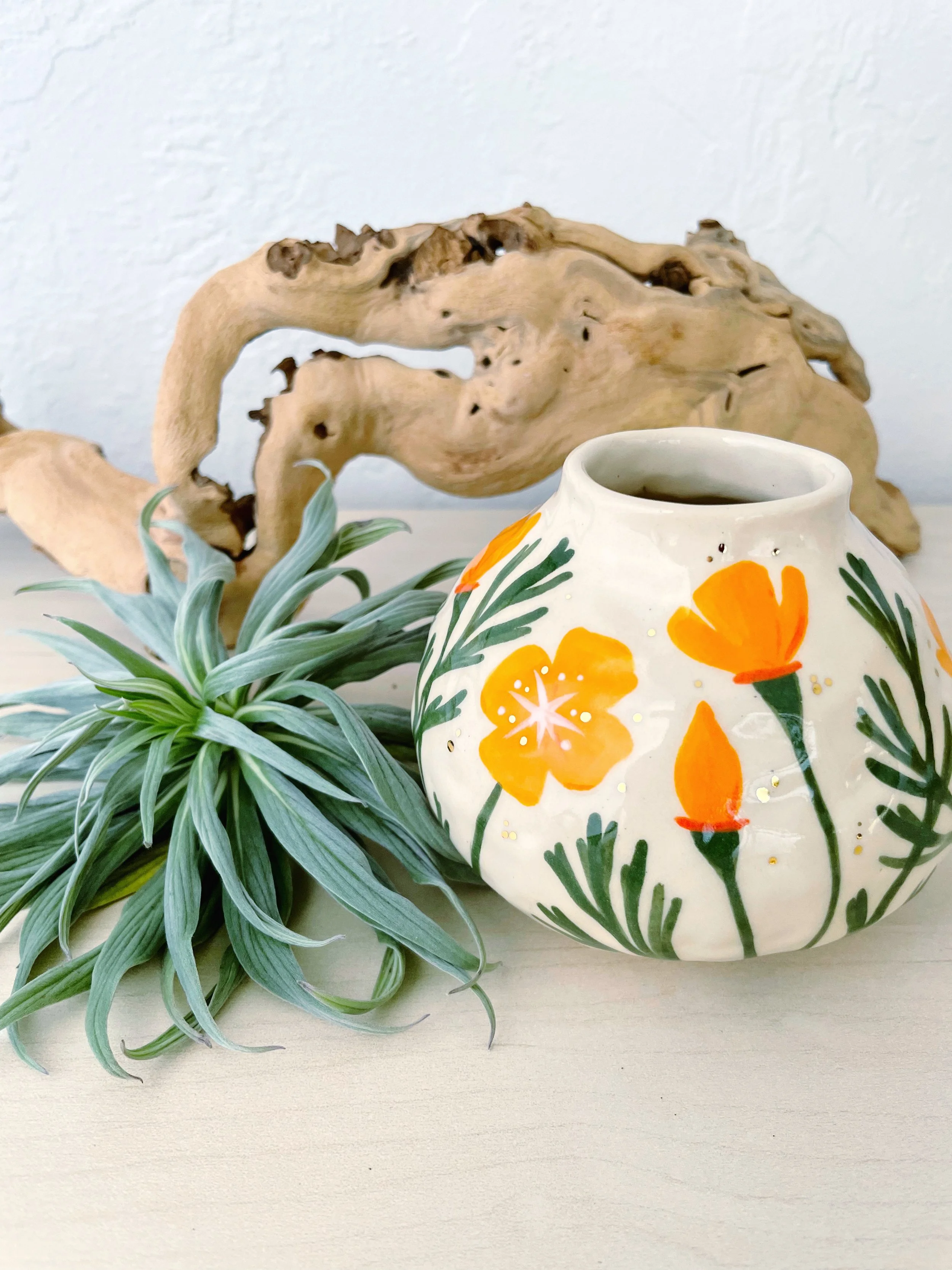 California Poppy & Gold Bud Vase