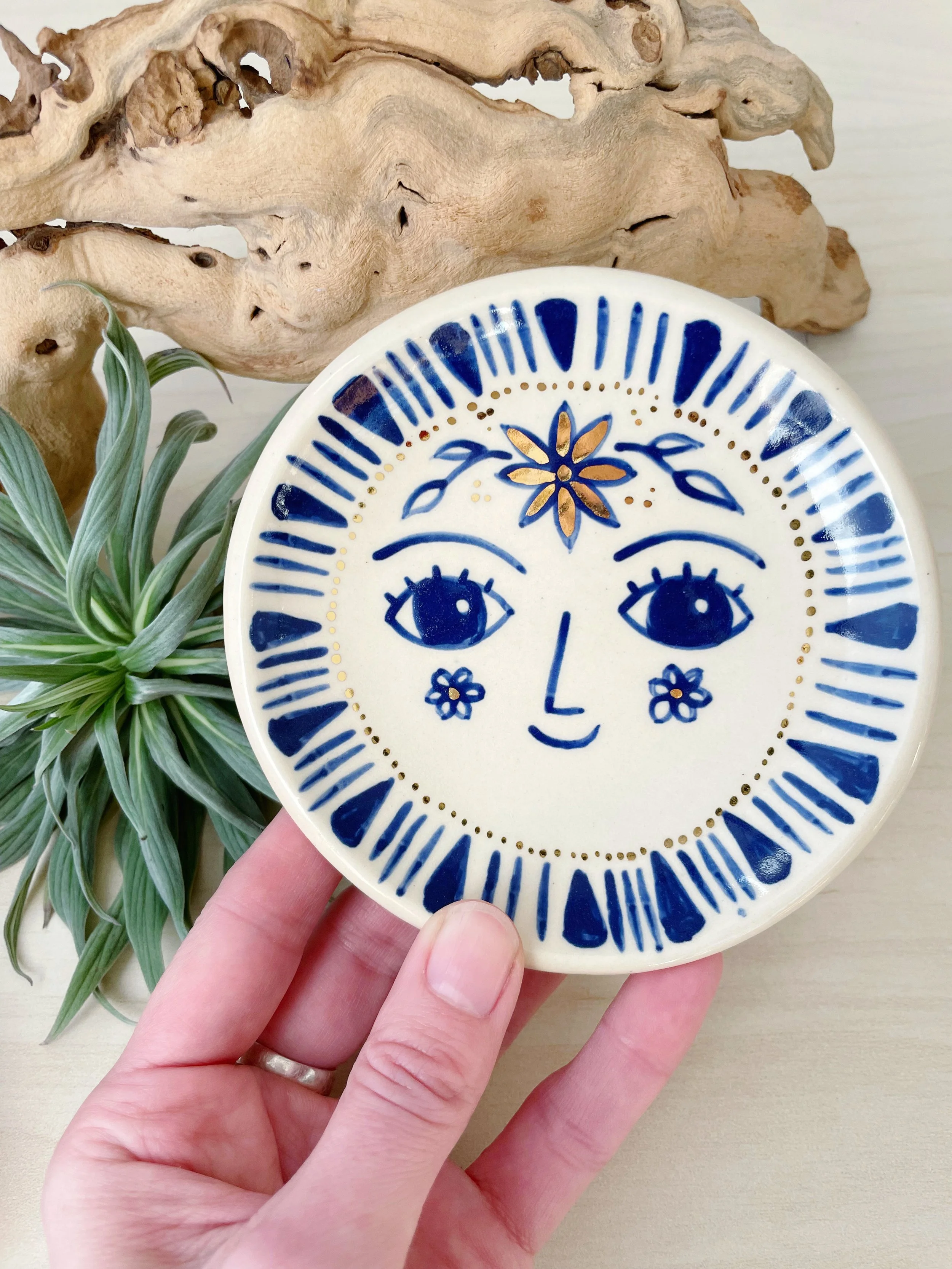Sun Face Trinket Dish with Gold