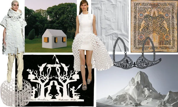 Clockwise from top left: Dominique Charriau/WireImage; Mattias Lind, "Chameleon Cabin," photo by Rasmus Norlander; courtesy of Dior; Simon Schubert, "Untitled (Main Staircase Berlin Palace)" 2010, courtesy of the artist; The Jewish Museum, NY/Art Re…