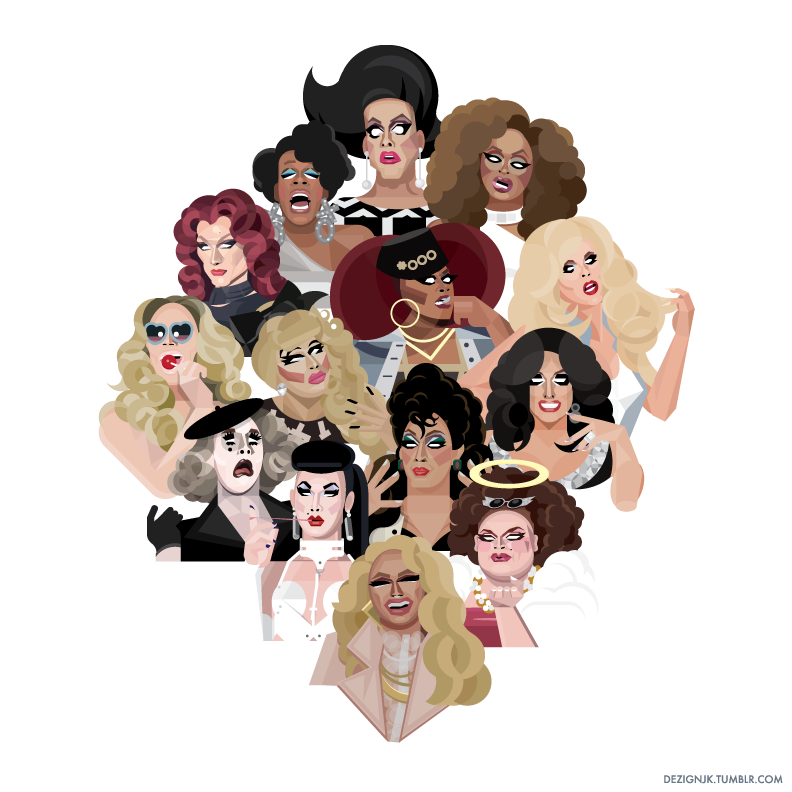 (top to bottom, left to right) Tempest Dujour, Jasmine Masters, Kennedy Davenport, Miss Fame, Jaidynn Diore Fierce, Katya Zamolodchikova, Kandy Ho, Trixie Mattel, Mrs. Kasha Davis, Max Malanaphy, Sasha Belle, Violet Chachki, Ginger Minj, &amp; Pearl…