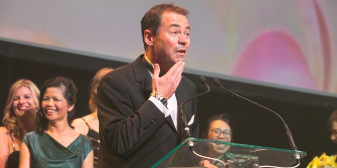 Olivier Lacoua, general manager of CQ Hotels Wellington, seen here thanking the audience in sign language.