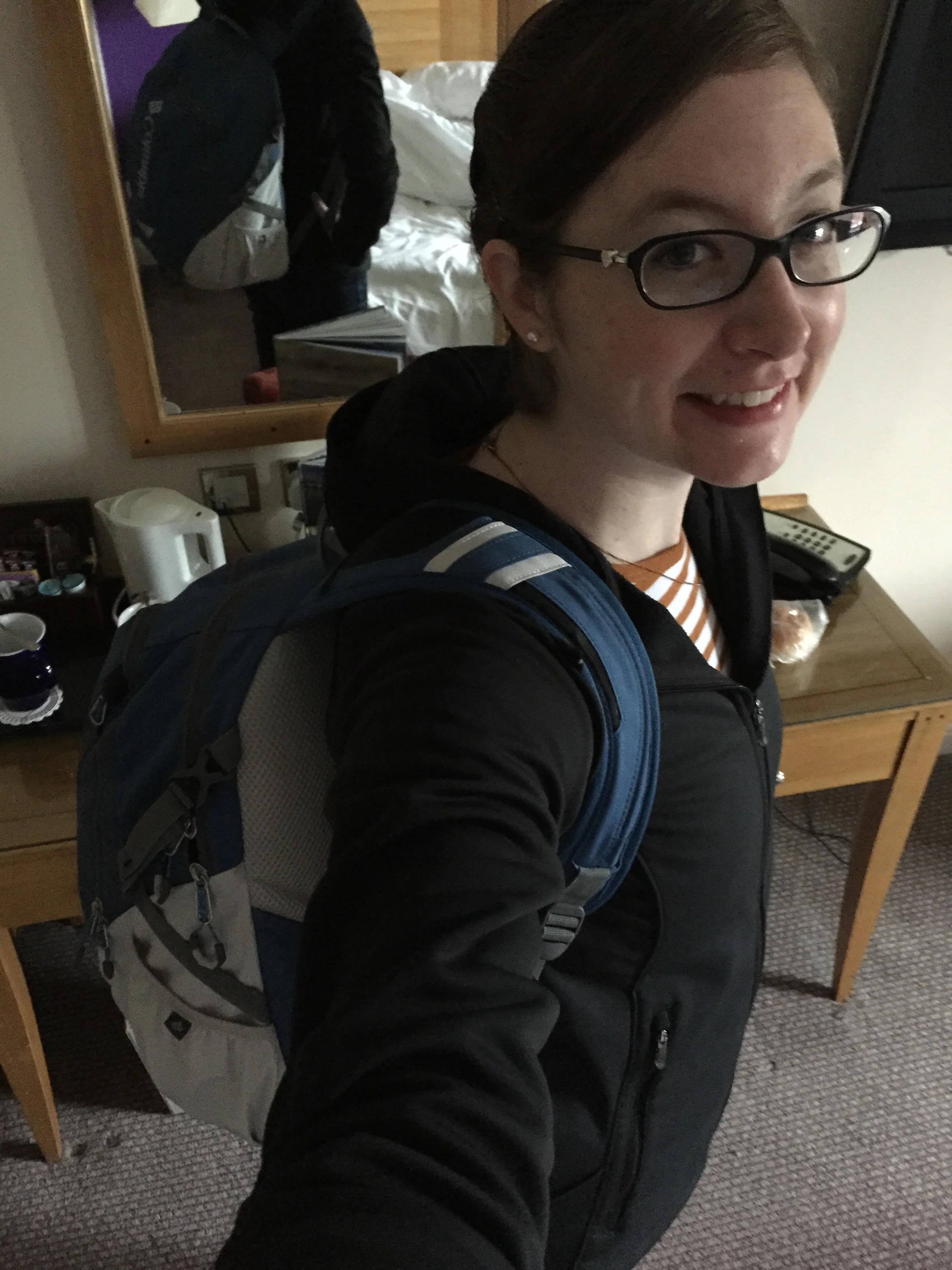 There's four days' worth of clothes on my back right there, plus a computer and two pairs of shoes. 