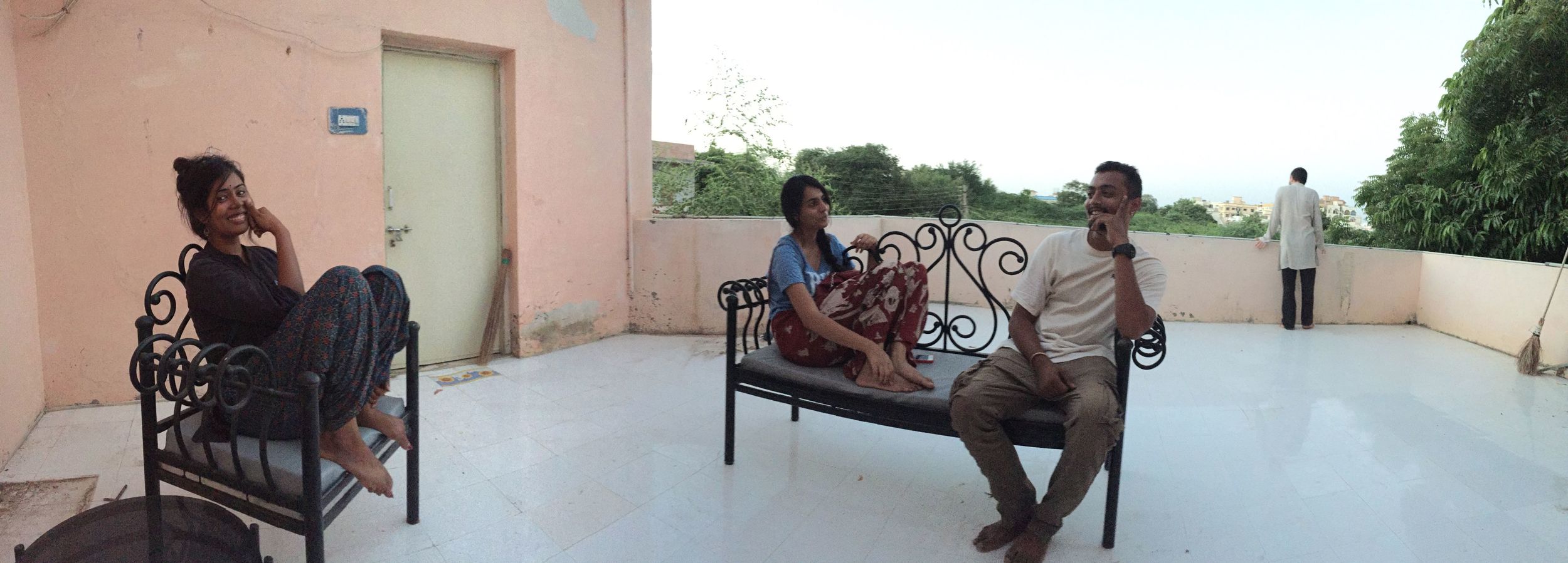 Hanging out with new friends on our terrace