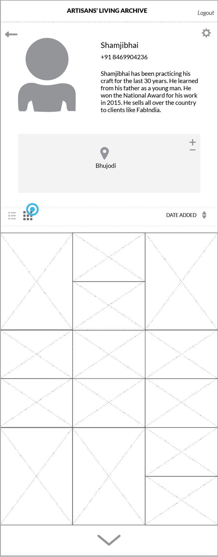 Artisan Portfolio - admin/buyer view - Grid view