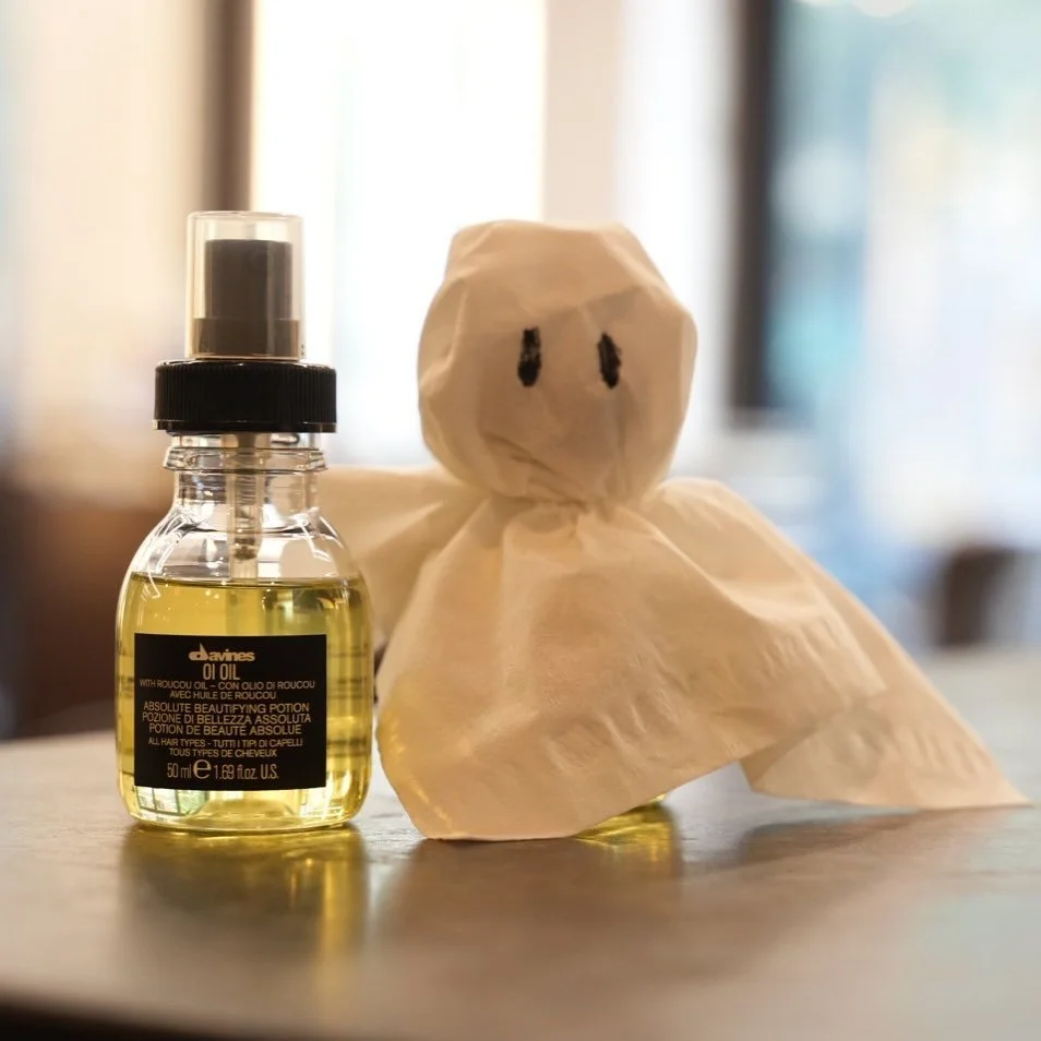 You look boo-tiful 👻 Recieve a complimentary @davinesofficial OI Oil with a Full or Partial Highlight/Balayage before the 31st.