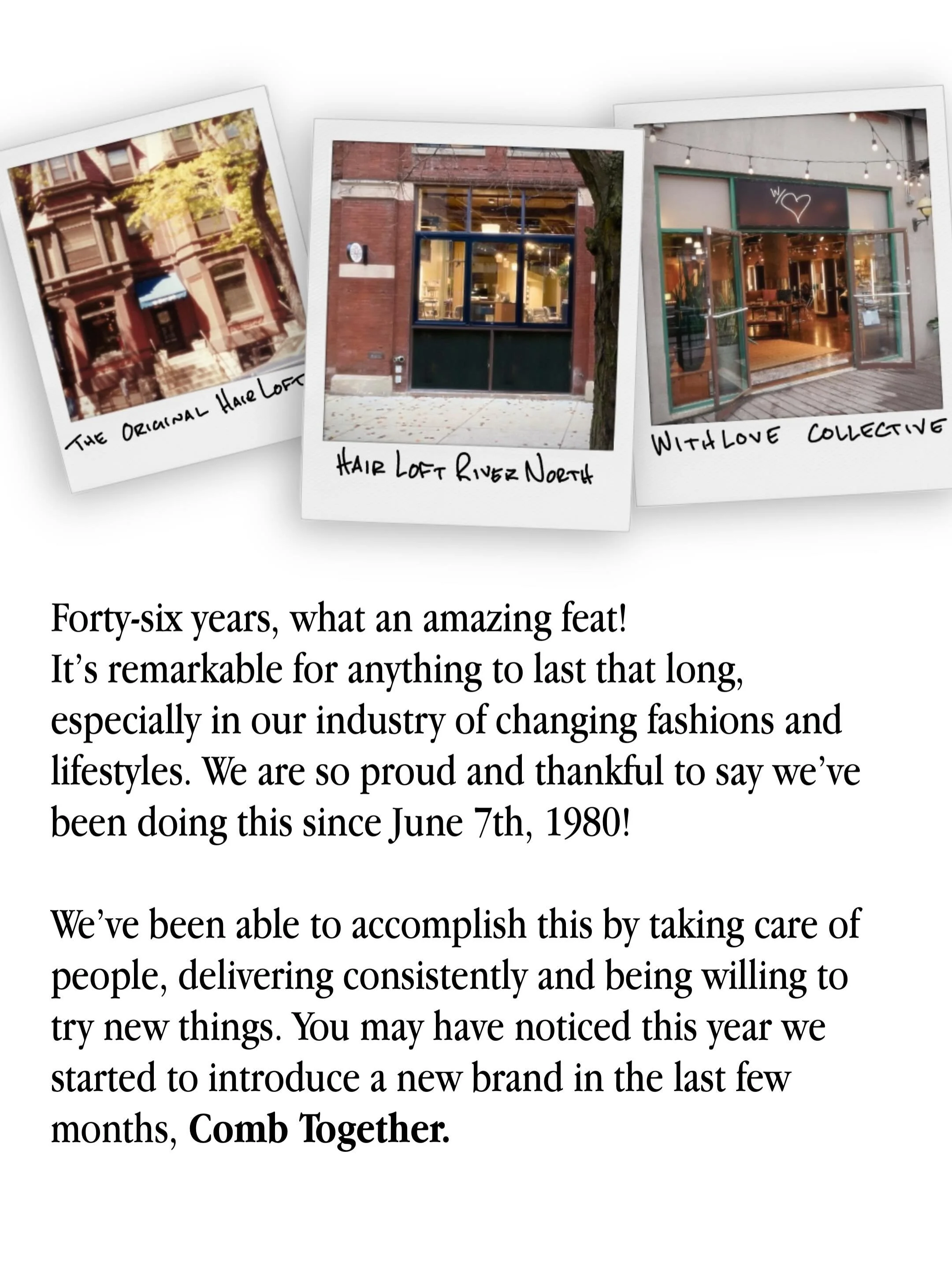 Cheers to the past and to the future! 46 years and we&rsquo;re still creating amazing salon experience with great people. We have a ton planned to celebrate all June!