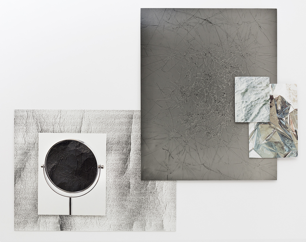 © Jennifer Brandon, Formations (detail), 2017. Affixed prints mounted on aluminum (From left: Silver gelatin fiber print, archival pigment print, unique solarized Silver gelatin fiber print, polaroid and metallic print). Image courtesy of the artist.