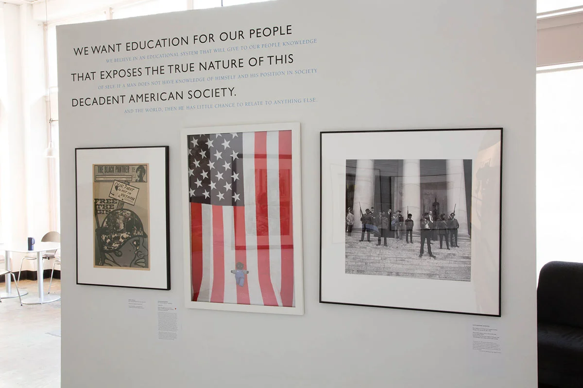 Left to right: works by Emory Douglas, Ouida Bryson, and an historical image by an unknown photographer. Installation photograph © Lilly Everett