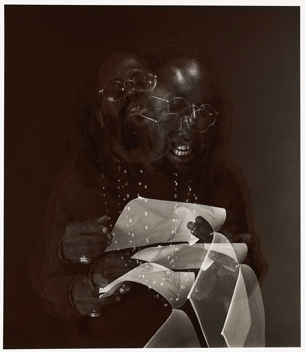 Lamont Steptoe, Poet, 1987. by Thomas Carabasi Gelatin silver print, toned Courtesy of Philadelphia Museum of Art, Purchased with the Alice Newton Osborn Fund, 1989