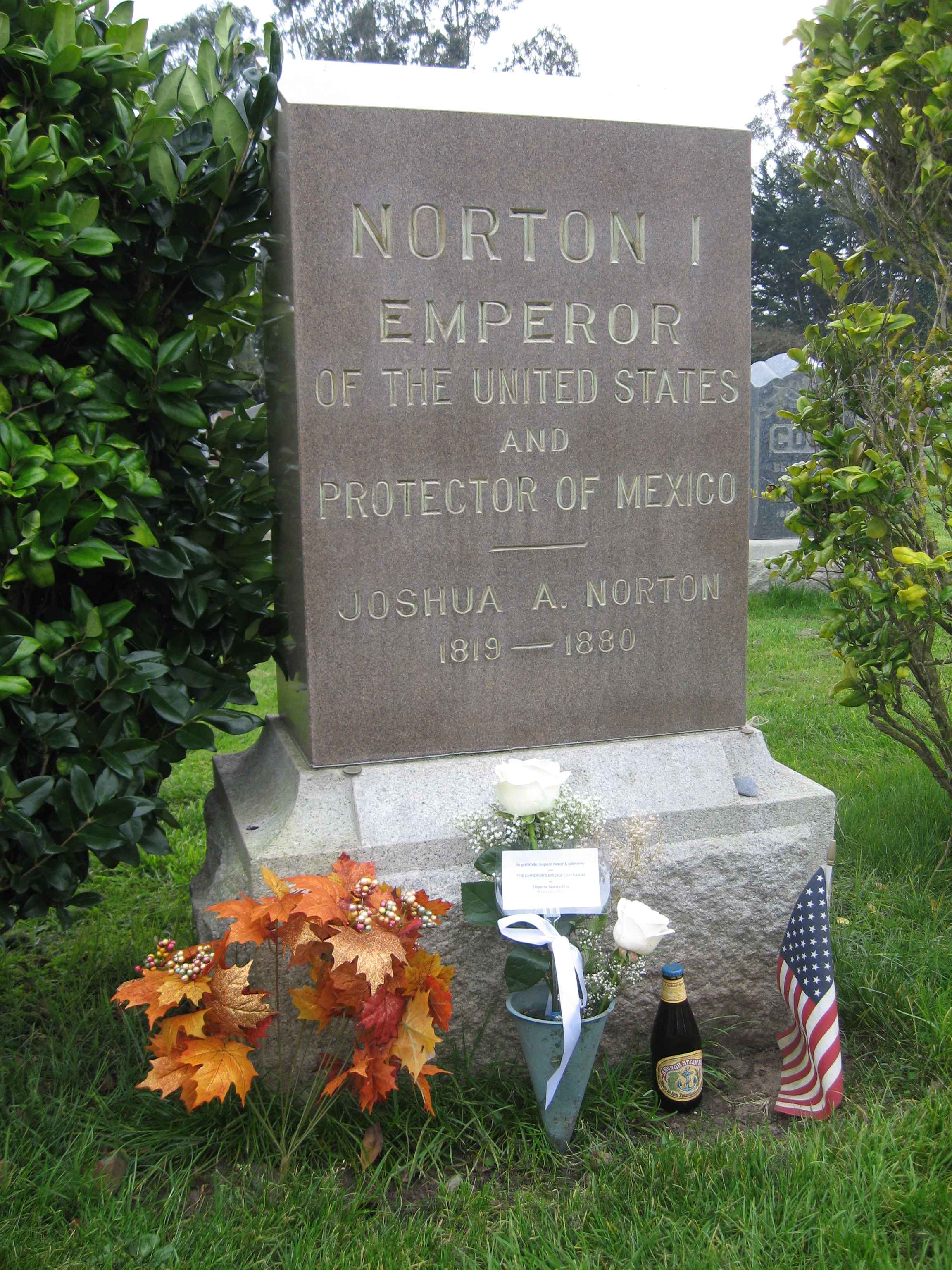 A closer view of the Emperor's stone on Emperor Norton Day, 8 January 2015.