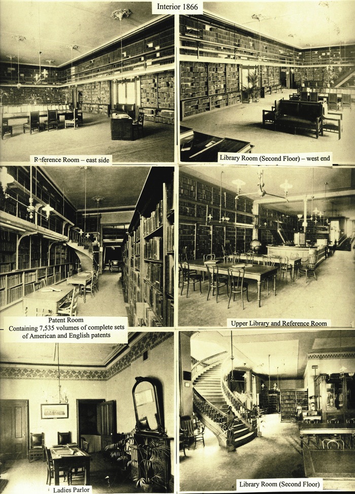 Interior photographs of the Mechanics' Institute's 1866 building at 37 Post Street, in San Francisco. This was Emperor Norton's most regular afternoon haunt — and the place where he wrote most of his proclamations. Source: Mechanics' Institute .