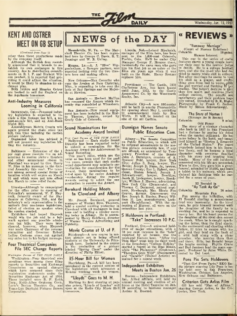 "Review" of The Story of Norton I in The Film Daily , Wednesday 13 January 1937 (right column). Source: Internet Archive . 