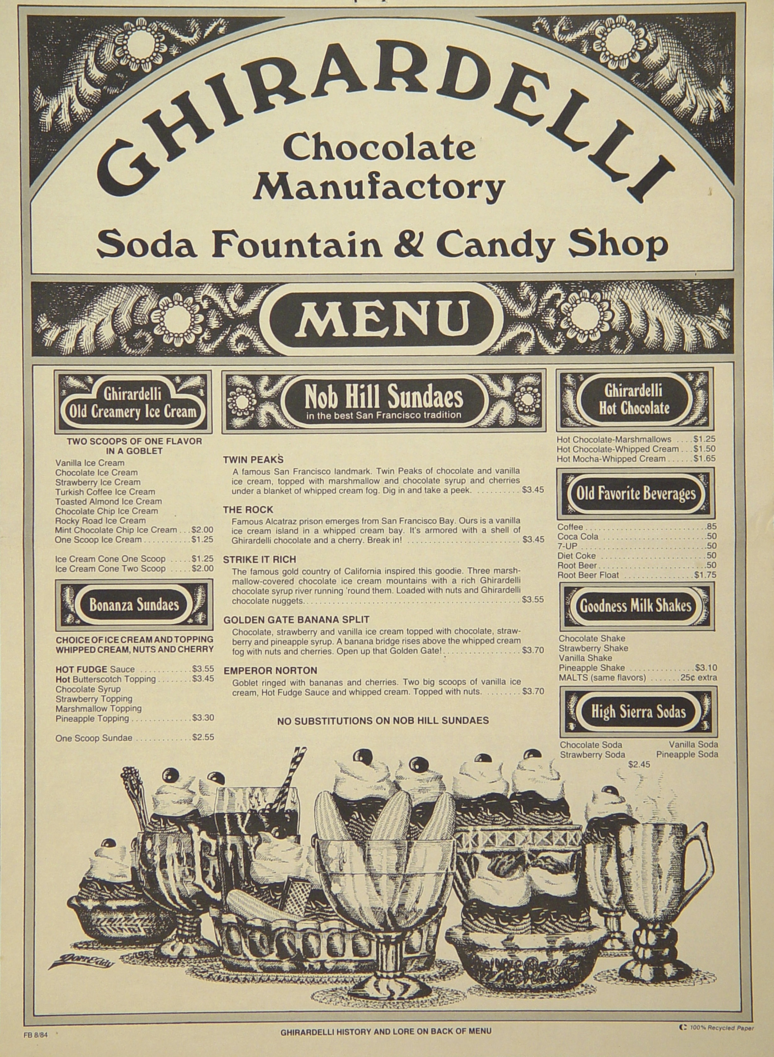 From Ghirardelli menu, 1984. Source: Marilyn B. Feingold Menu Collection, Johnson & Wales University . © Ghirardelli