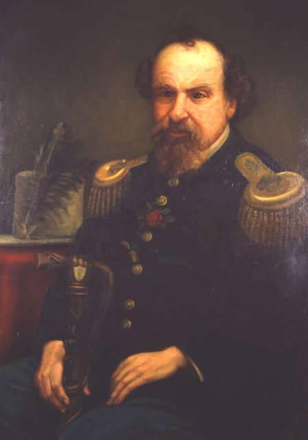   Painting, 1877, by Addie Ballou (1838–1916).  This is a portrait for which Emperor Norton is known to have sat personally. Source: Society of California Pioneers [Added 5.10.2016] 