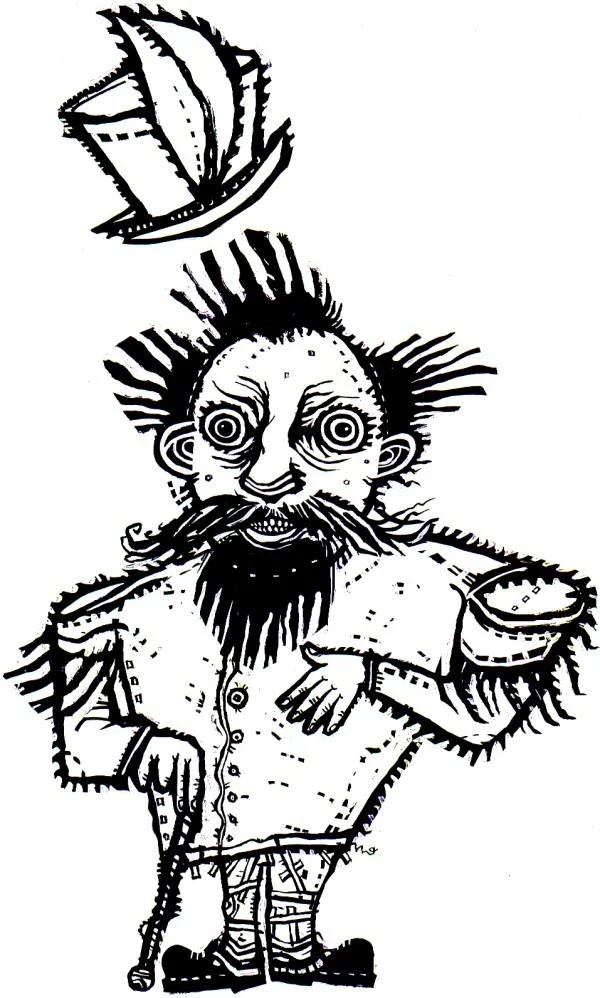 Illustration, 2008, by Dennis Palmer (1957-2013). Artwork for 2009 CD of Gino Robair's opera, I, Norton. © 2008 Dennis Palmer. Source: Dennis Palmer . 