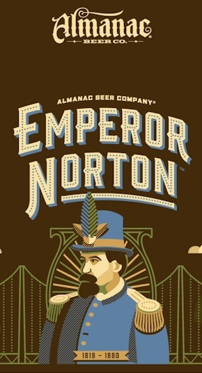   Illustration, 2015, by Dan Kuhlken  for DKNG Studios. Bottle-printed label of Emperor Norton Ale by Almanac Beer Co. ©&nbsp;2015 Almanac Beer Co. Source:  DKNG Studios  [Added 6.14.2016] 
