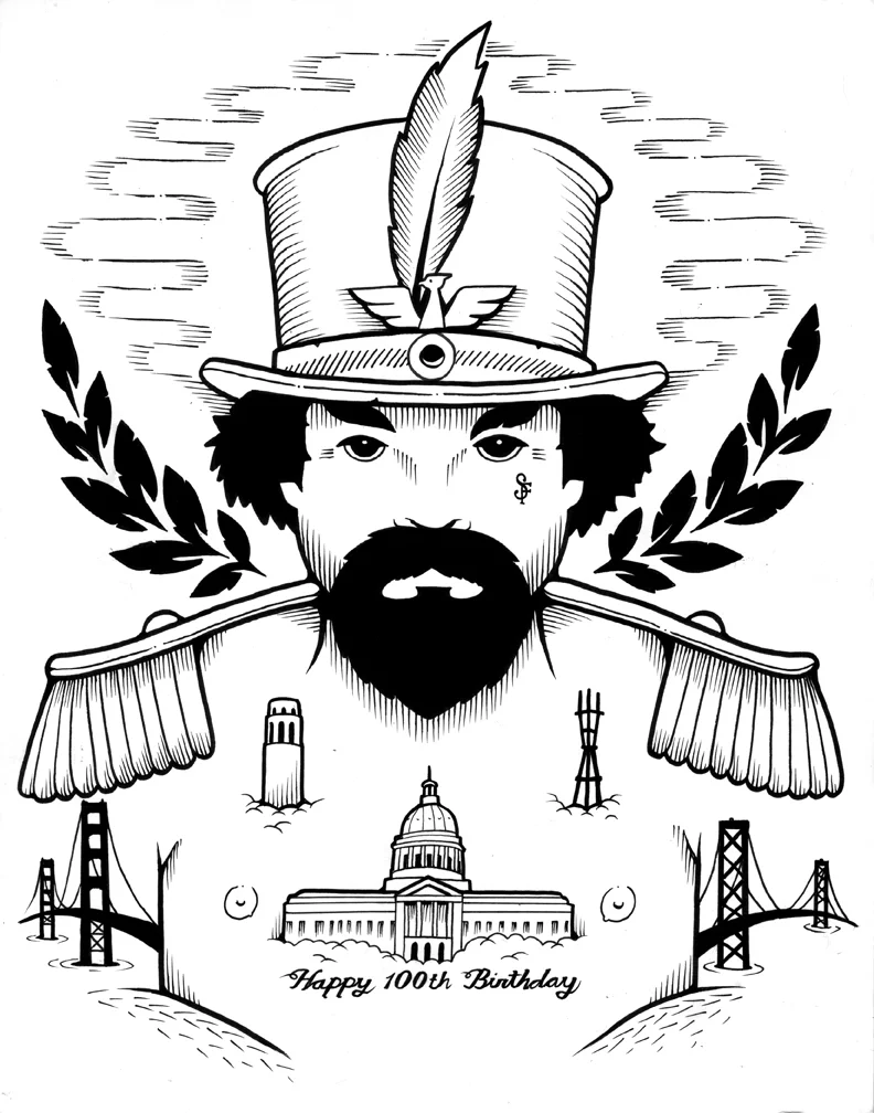 "Norton's Tattoos" (2015), by Jeremy Fish (b. 1974). Created for the show O Glorious City , on view at San Francisco City Hall from 4 November 2015 to 25 March 2016. © 2015 Jeremy Fish. Source: Jeremy Fish.
