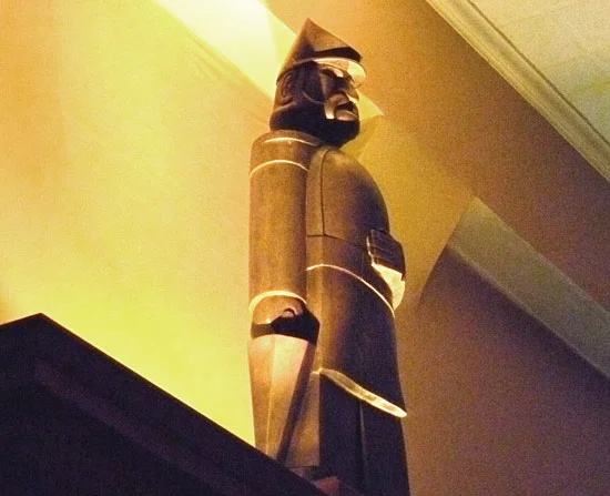 Sculpture of Emperor Norton, 2010, by Daniel Macchiarini (b.1953) and his daughter, Emma Macchiarini. Based on one of two 21" maquettes of Emperor Norton sculpted in 1936 by Dan’s father, Peter Macchiarini (1909-2001). This casting, by Piero Mussi at Artworks Foundry in Berkeley, Calif., presides over the main bar at Comstock Saloon, San Francisco. Source: Macchiarini Creative Design .