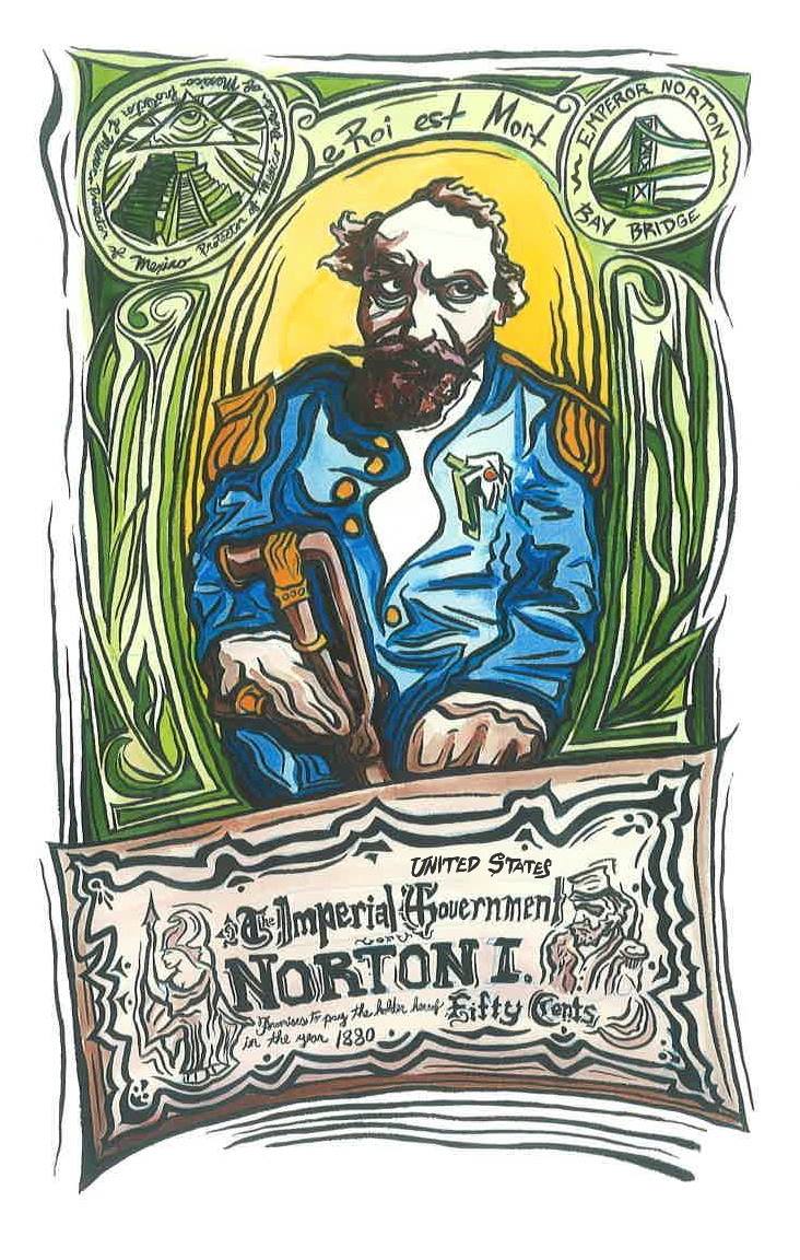 "Le Roi Est Mort" (2014), by Brian Stannard. Commissioned by Emperor Norton's Boozeland, San Francisco, and on view at the bar. © 2014 Brian Stannard. Source: Brian Stannard .