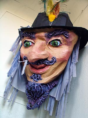 Head of Emperor Norton puppet, 1997, by Mona Caron. For 1997 San Francisco Carnival parade. Source: Mona Caron .