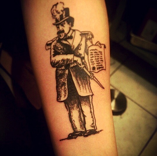   Emperor Norton tattoo, 2013, by Thaoe Rivas.  Done at Cold Steel Tattoo in Haight-Ashbury, San Francisco. Source:  Katelyn Roberts . [Added 7.13.2017] 