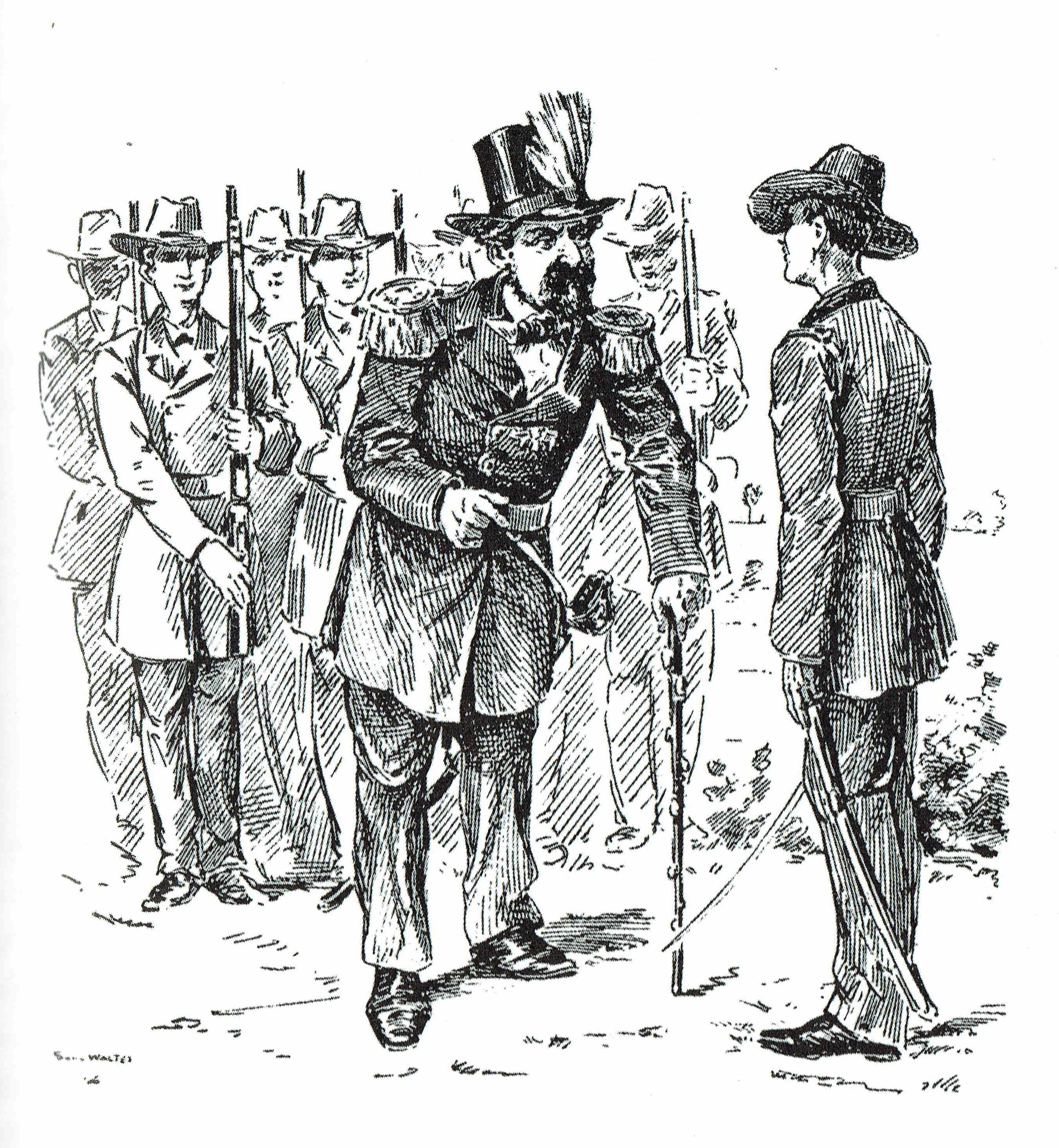    Emperor Norton, Reviewing the University Battalion at Berkeley  (1892), by Solly Walter (1846–1900).  This originally appeared as an illustration for Francis E. Sheldon's article, "Street Characters of San Francisco," in  The Overland Monthly  of 