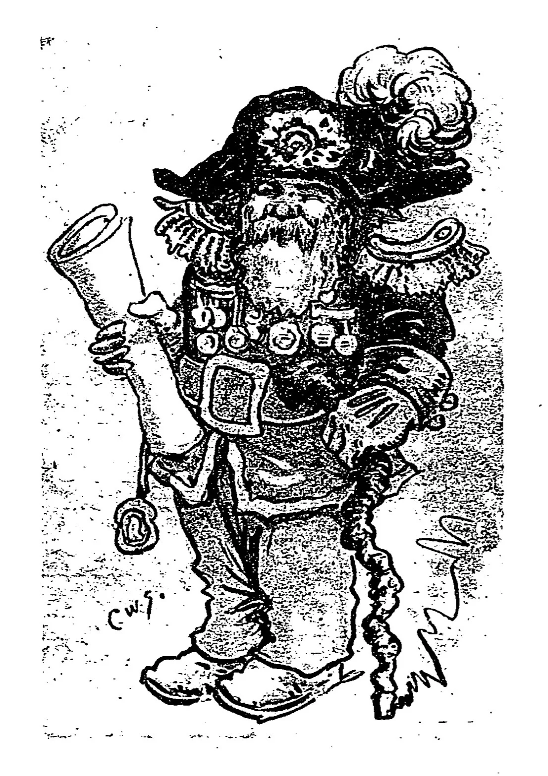 Illustration by Charles William Saalburg (1865-1950). Undated but possibly published in The Wasp magazine between 1889 and 1892, when Saalburg was a staff illustrator there. Source: Charles W. Saalburg, "San Francisco of the '80s Abounded in Notables," The New York Times , 3 January 1926 ( pdf ). (For more about Saalburg, see this 2016 article by John Adcock.)