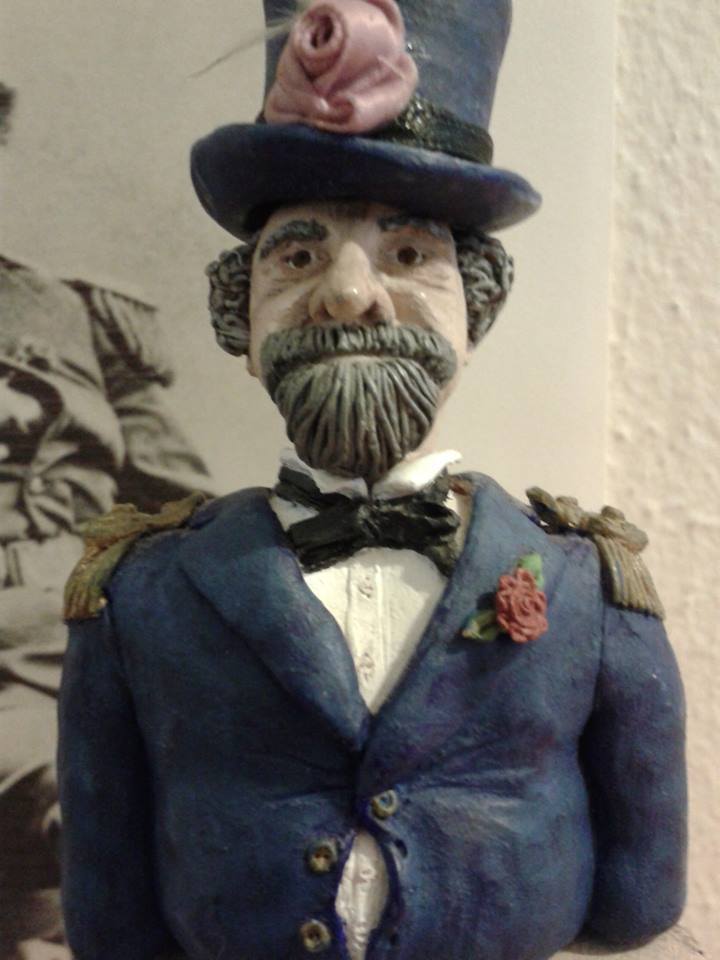   "Emperor Norton" (1982), by Karin Roper (b. 1963).  Polymer clay. Roper created this piece at the request of her father, the late Edward Roper, a Norton fan and San Francisco and California history buff who taught middle-school history in San Franc