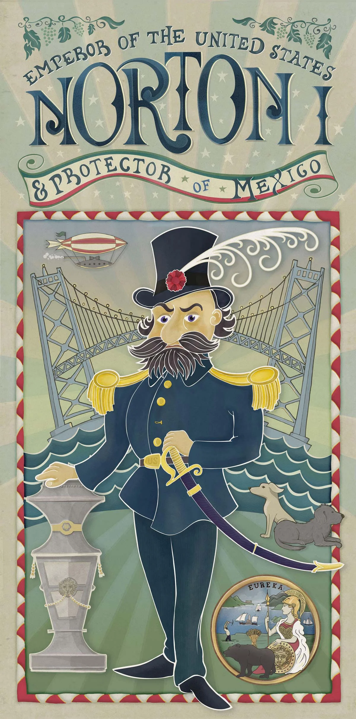 Illustration (number 1 of 6) from Emperor Norton I series by John J. Griffiths (b.1970). Digital. © 2017 John J. Griffiths. Full series at Behance .