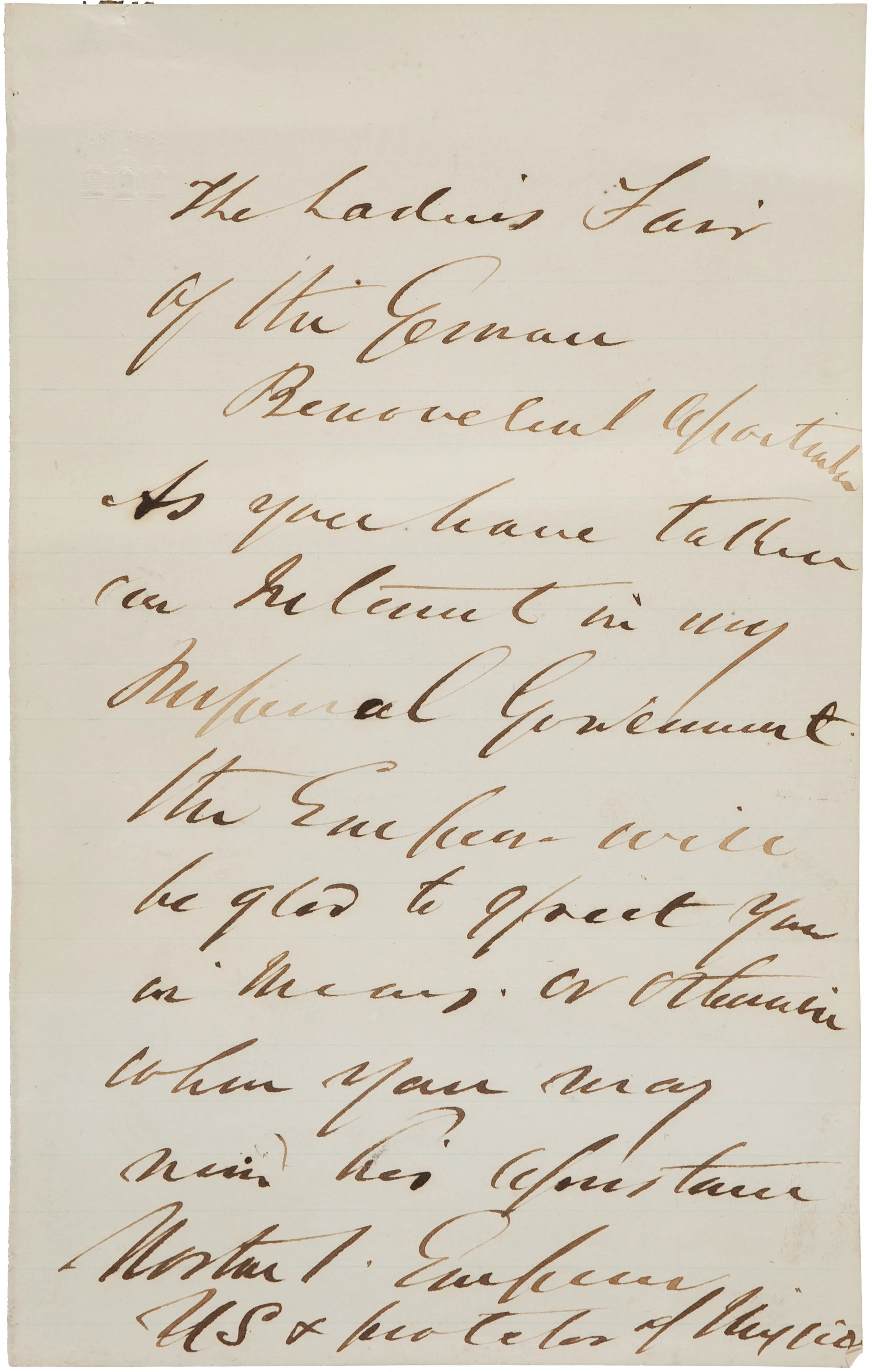 Letter written and signed by Emperor Norton to the Ladies' Fair of the German Benevolent Society, c.1878. Image courtesy of Heritage Auctions . (Note: Heritage Auctions has this letter as "n.d." — by which the house means "No Date.")