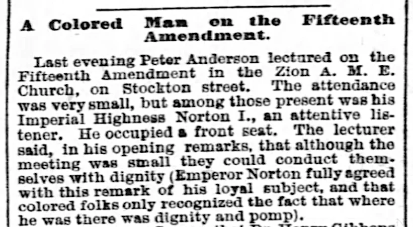 Introduction to “A Colored Man on the Fifteenth Amendment,” article in the San Francisco Examiner , 16 November 1869, p 3. Full article here . Source: Newspapers.com